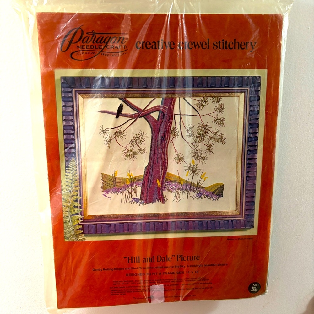 Vintage 70s Paragon Needle Crafts Creative Crewel Stitchery Kit “Hill & Dale”